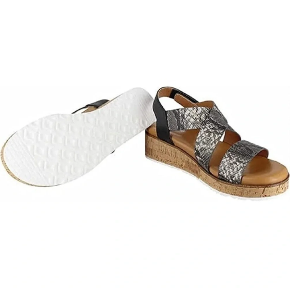 Kensie Women's Palermo Wedge Strappy Sandal Black / Snake NEW